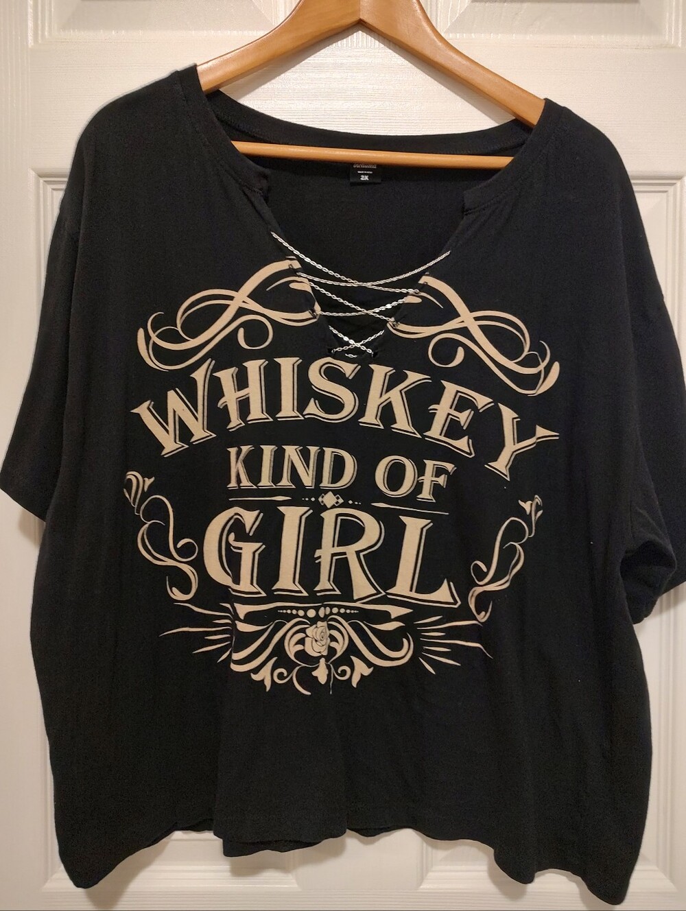 Lace-Up 'Whiskey Kind of Girl' Black Graphic Tee